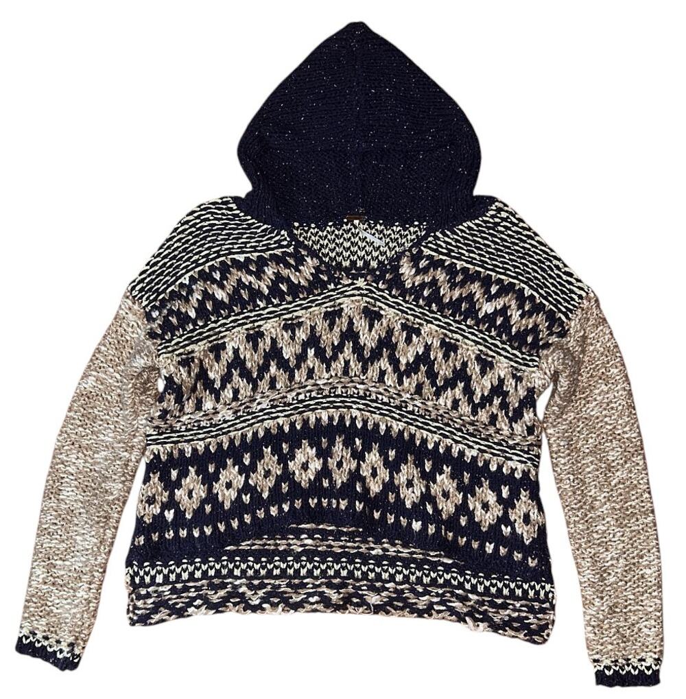 Free People Cotton, Silk, Wool Blend Oversized Cropped Hooded Sweater Large
